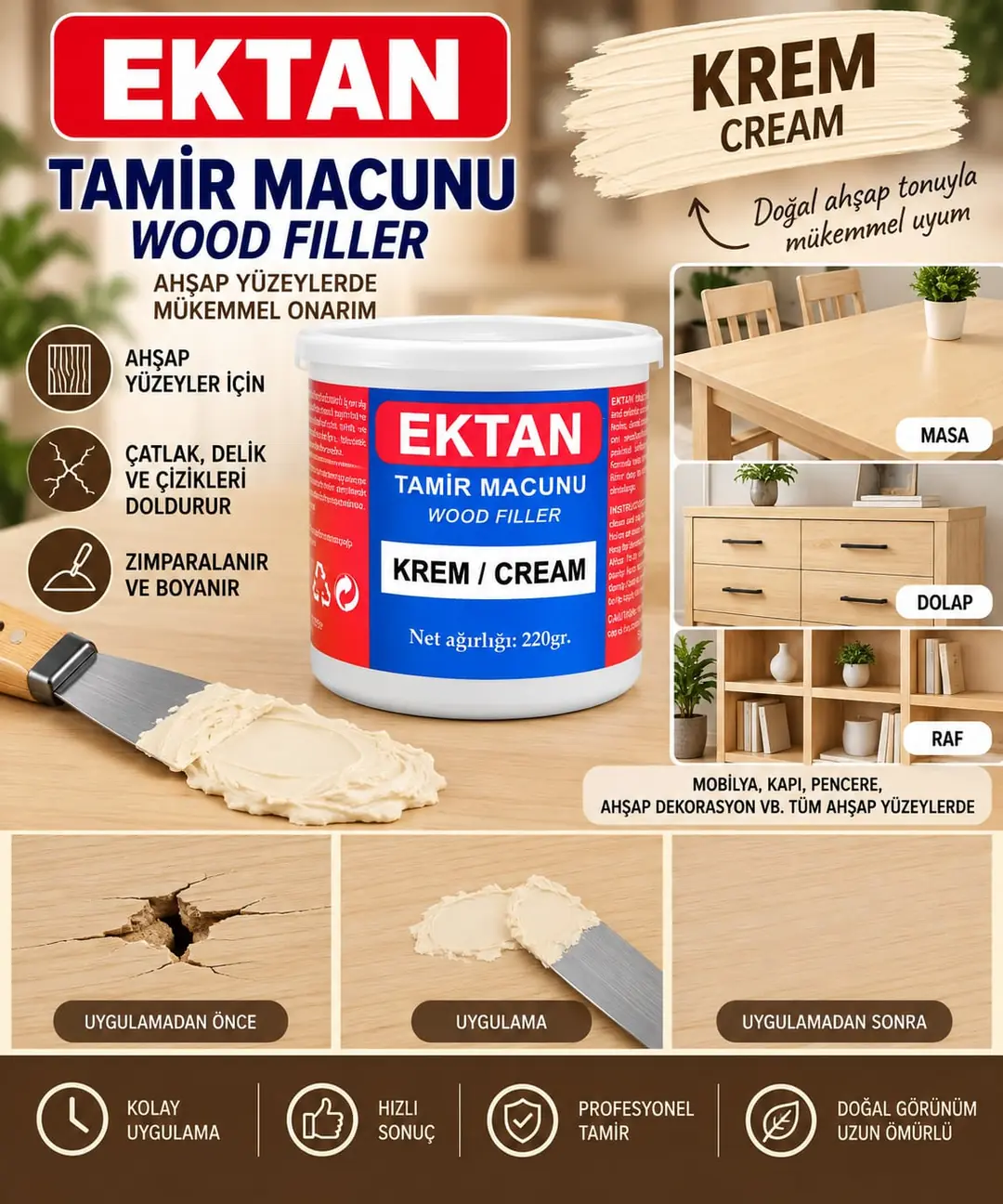 Ürün görseli: BALKAN MOBİLYA TAMİR MACUNU KREM