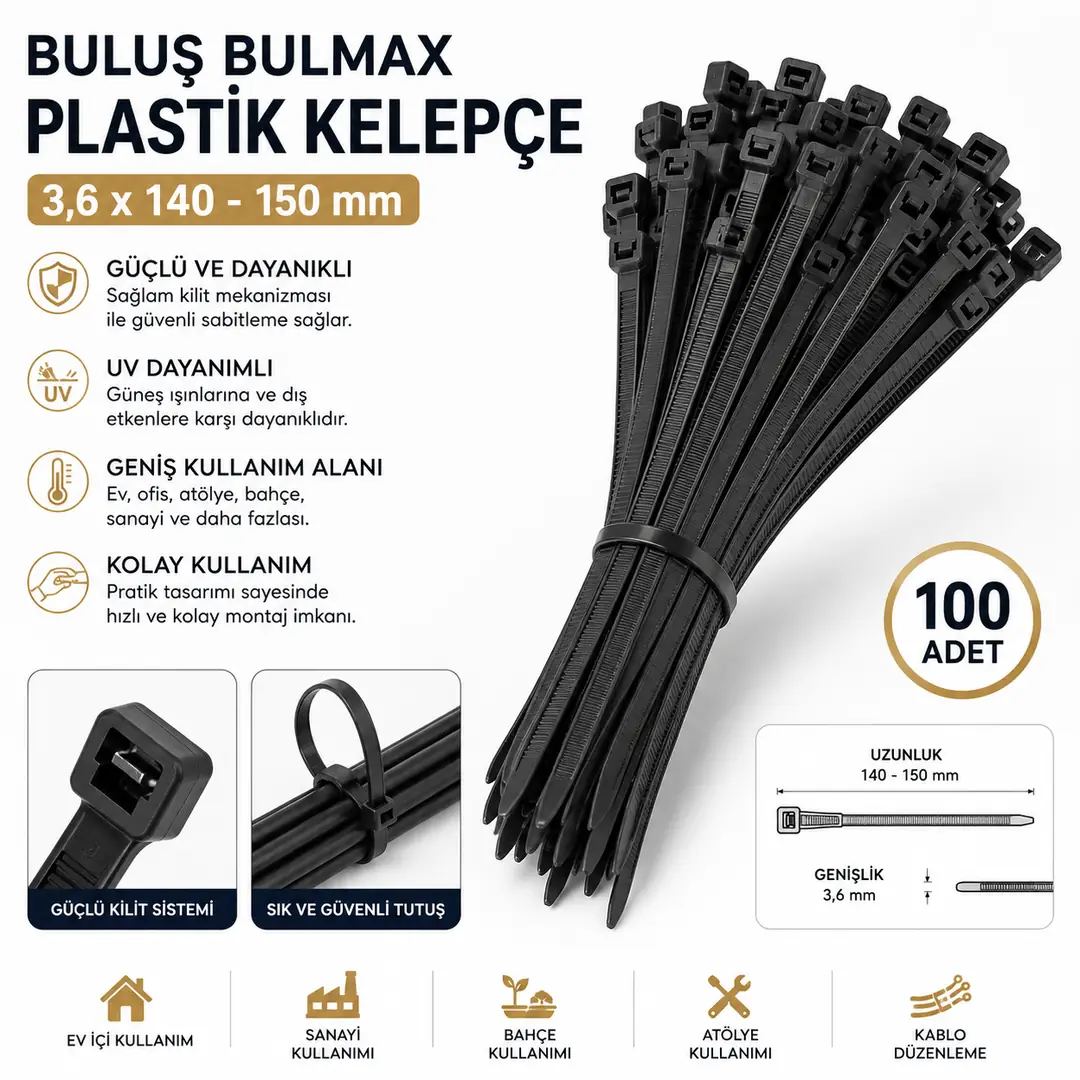 Ürün görseli: BULUŞ BULMAX PLASTİK KELEPÇE 3,6X140-150