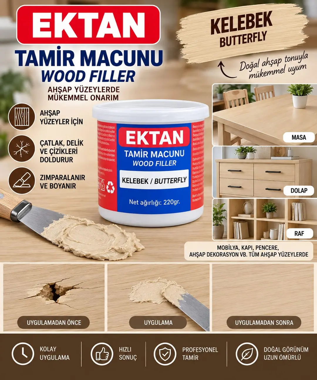 Ürün görseli: BALKAN MOBİLYA TAMİR MACUNU KELEBEK