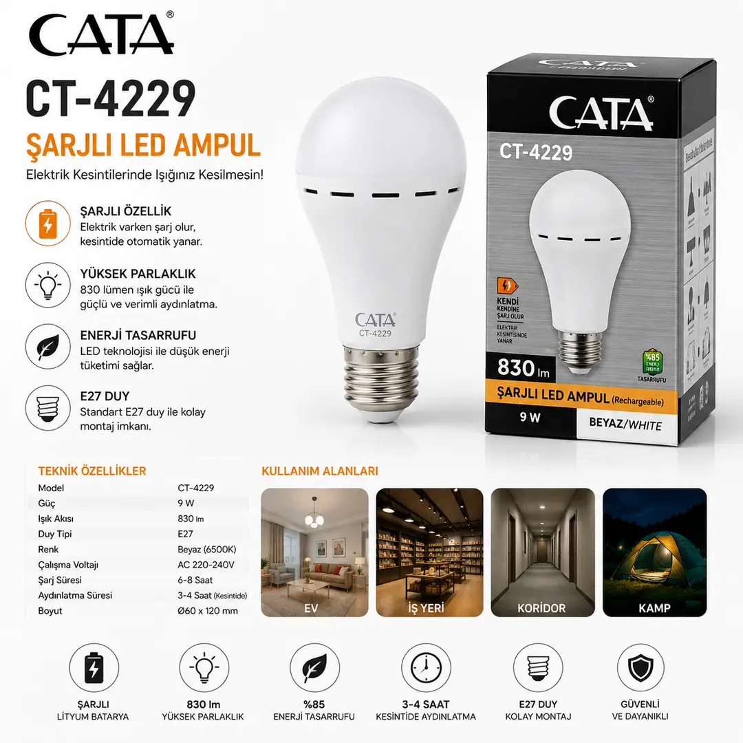 Ürün görseli: OLGUN CATA ŞARJLI LED AMPÜL CT-4229