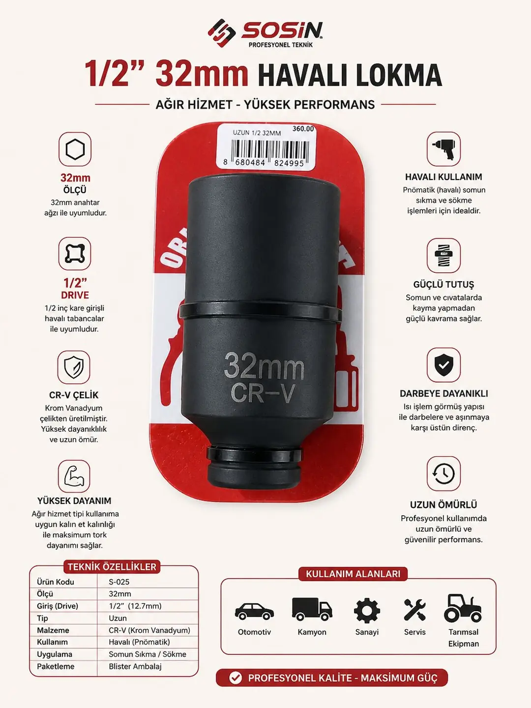 Ürün görseli: ORHAN HAVALI LOKMA UZUN 1/2 32MM