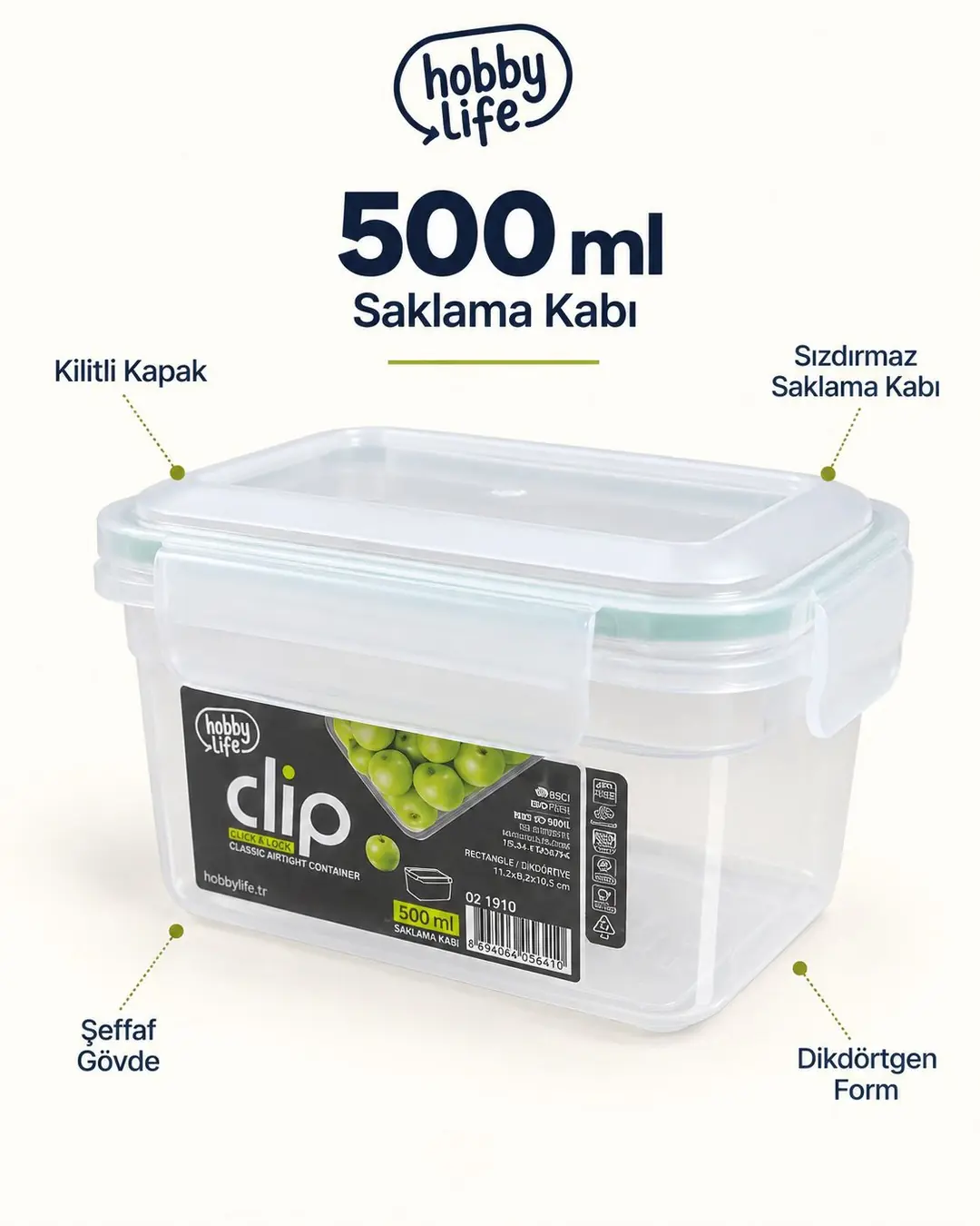 Ürün görseli: HOBBY LİFE CLİP KLASİK SIZDIRMAZ SAKLAMA 500ML 02 1910