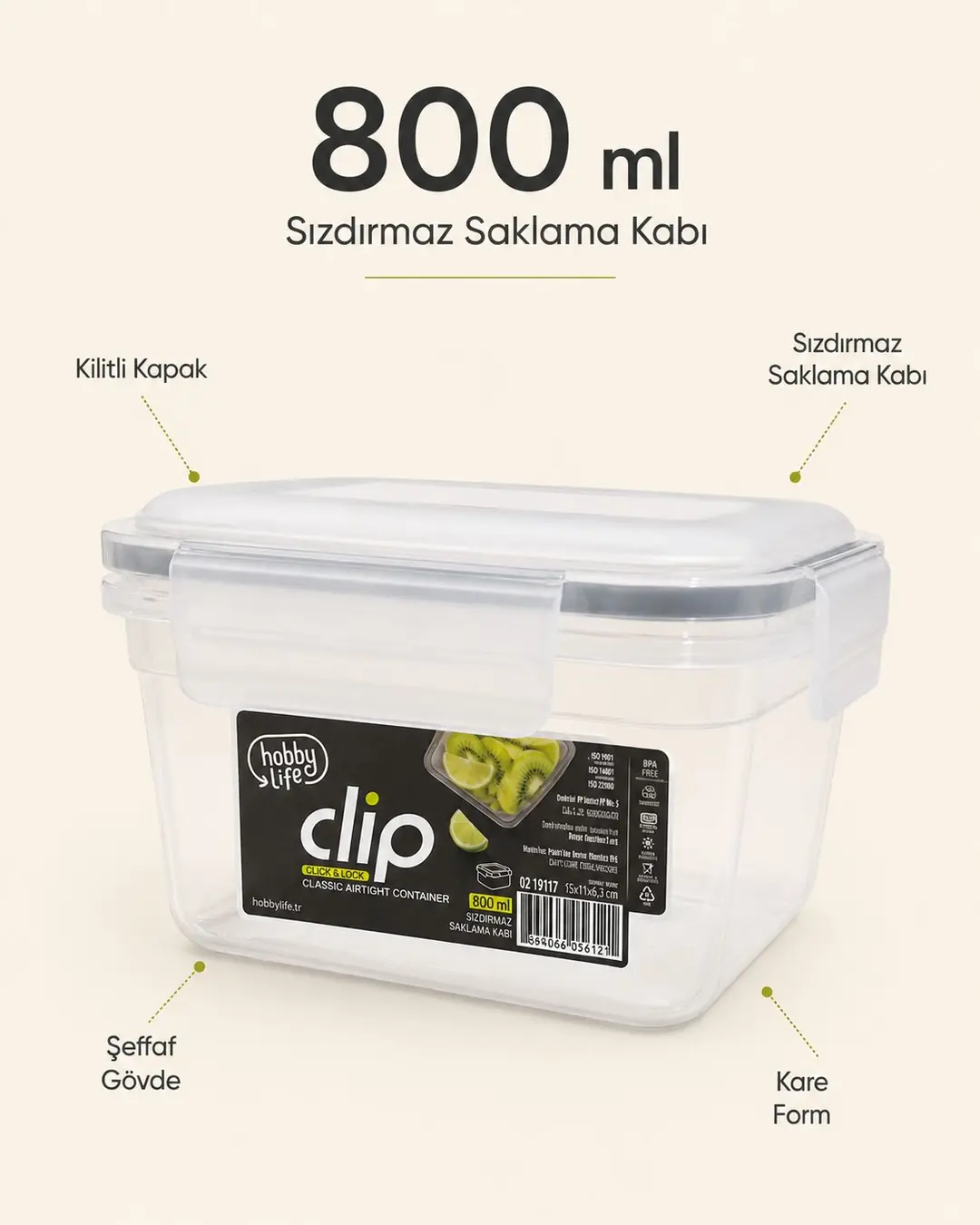 Ürün görseli: HOBBY LİFE CLİP KLASİK SIZDIRMAZ SAKLAMA 800ML 02 1917