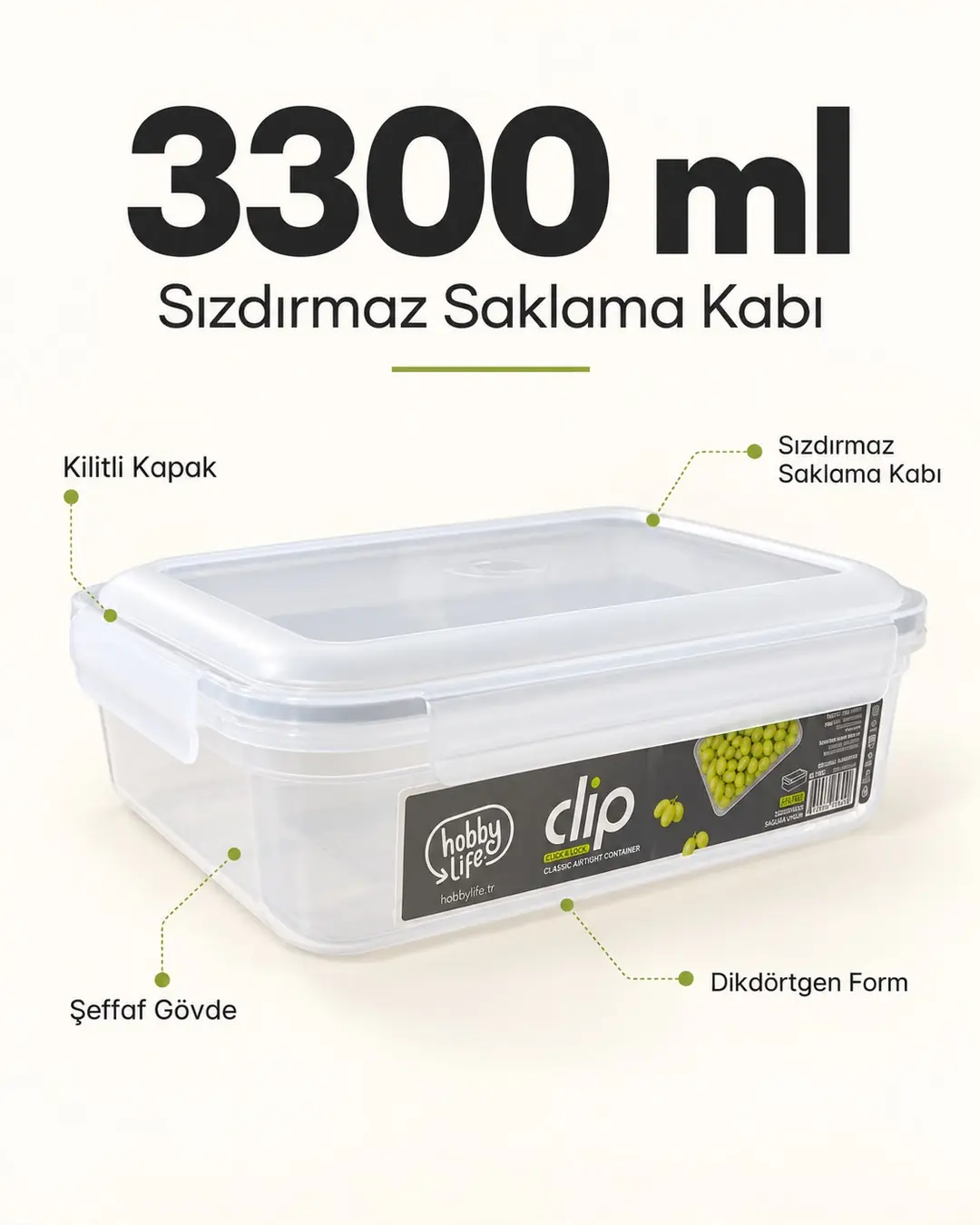 Ürün görseli: HOBBY LİFE CLİP KLASİK SIZDIRMAZ SAKLAMA 3300ML 02 1904