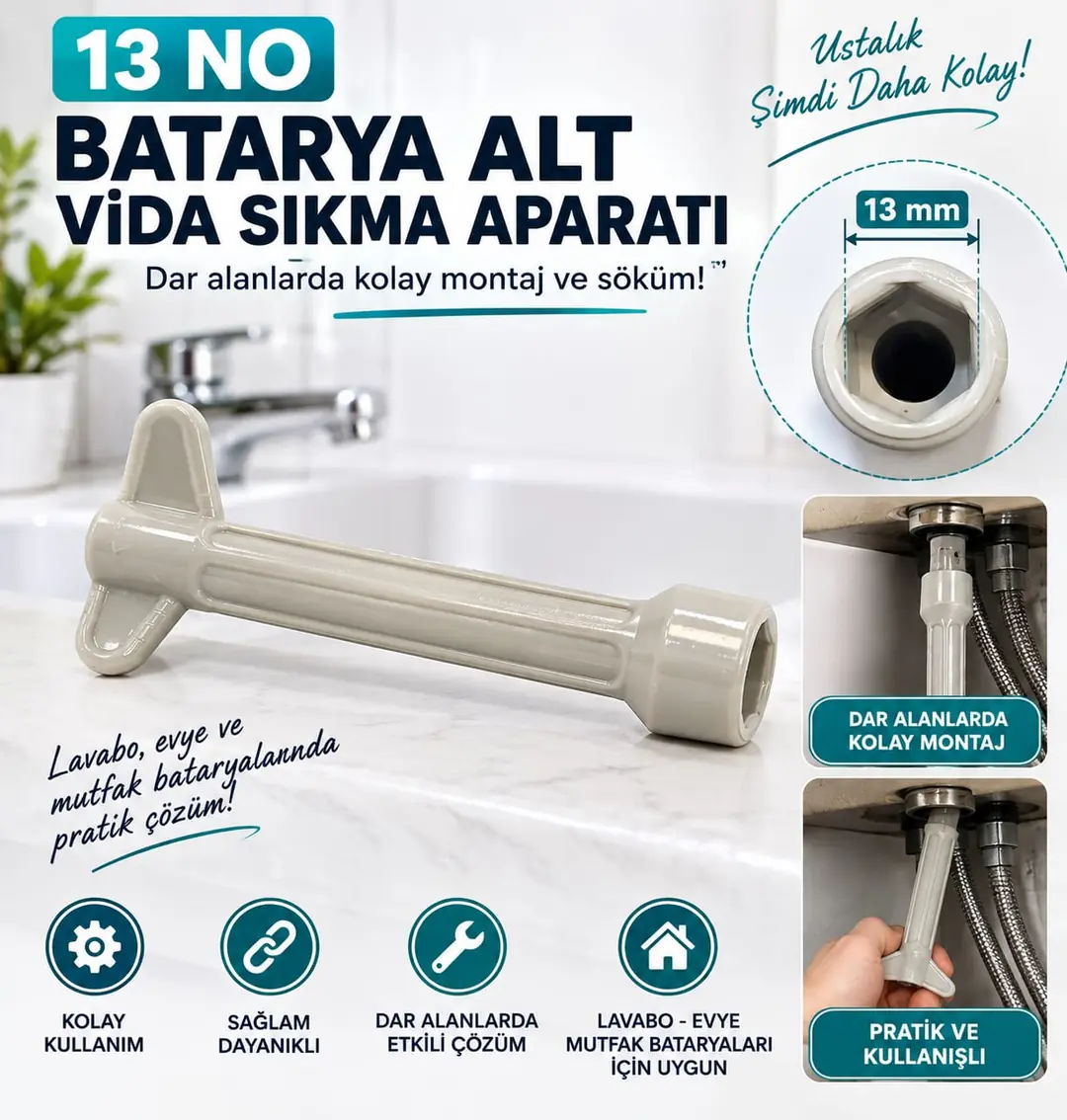 Ürün görseli: STİLSON MUSLUK BATARYA LAVABO ALTI SIKMA APARATI 13NO