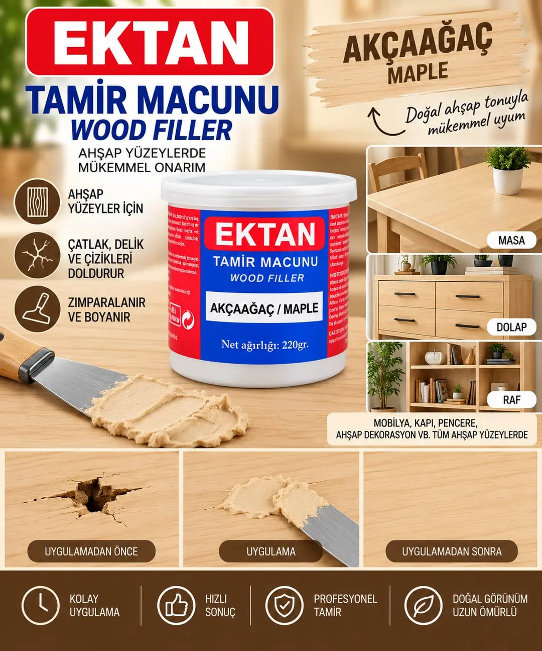 Ürün görseli: BALKAN MOBİLYA TAMİR MACUNU AKÇA AĞAÇ