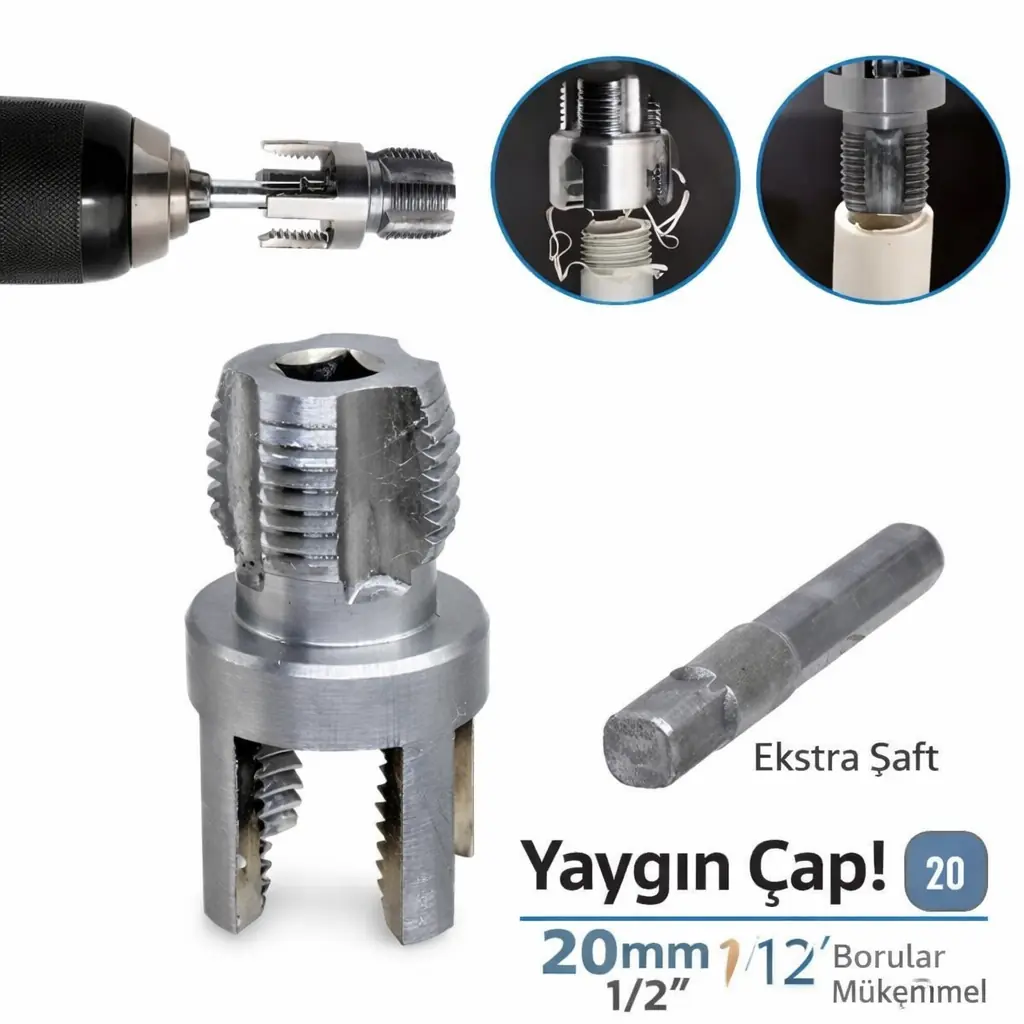 Ürün görseli: Matkaba Takılan Boru iç/dış Diş Açma Aparatı – 20 mm (1/2”)
