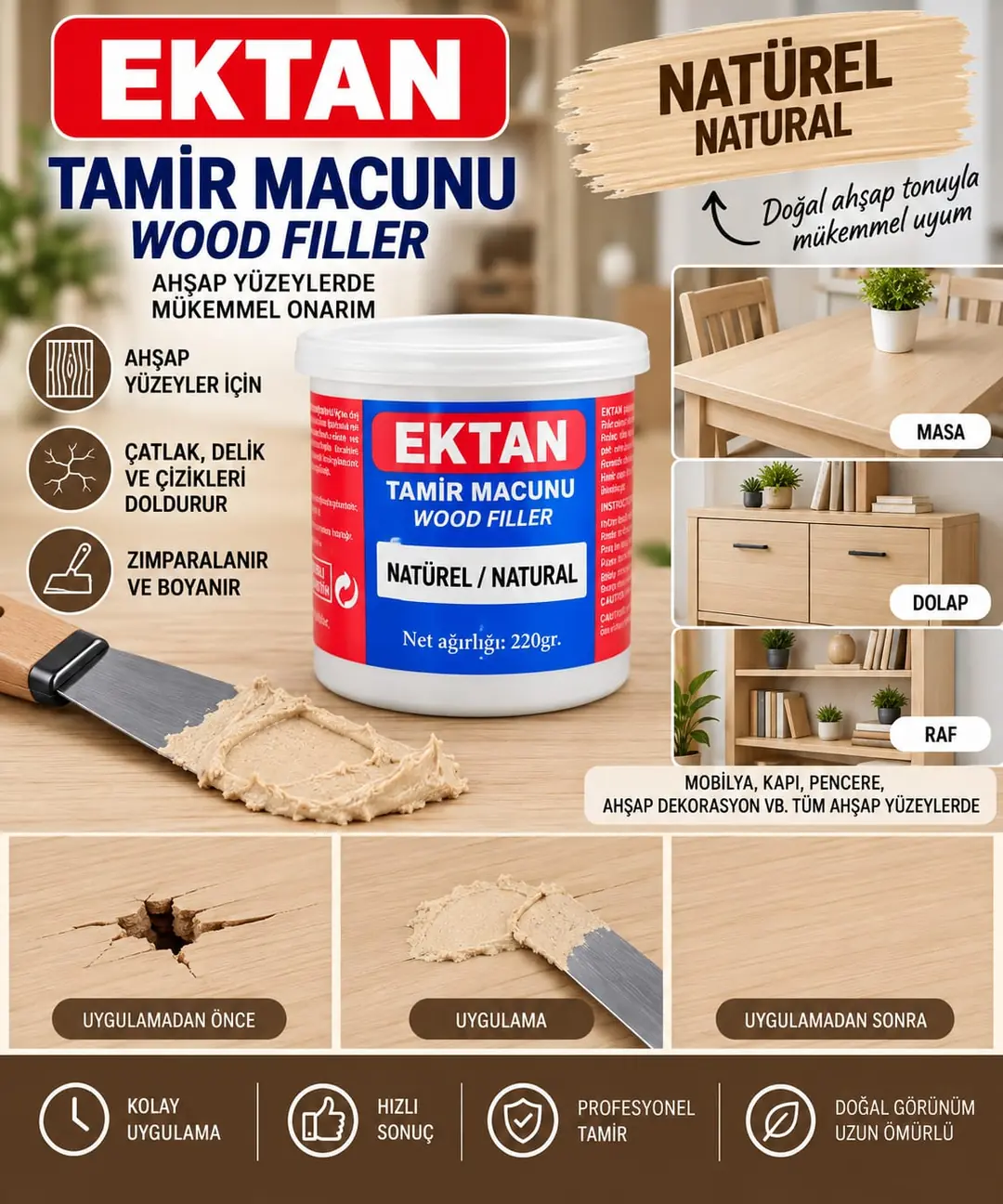 Ürün görseli: BALKAN MOBİLYA TAMİR MACUNU NATUREL