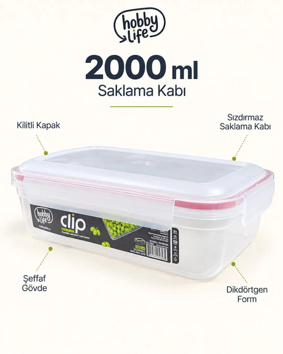 Ürün görseli: HOBBY LİFE CLİP KLASİK SIZDIRMAZ SAKLAMA 2000ML 02 1903