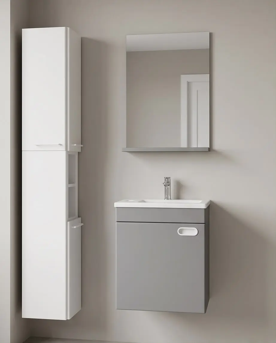 ÇERÇİ PVC BANYO DOLAP SETİ 43CM AKOR KARAVAN TEKNE