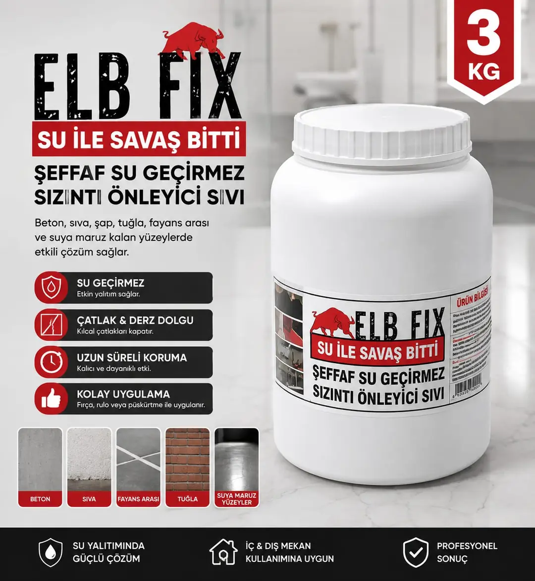 Ürün görseli: ELBİFİX 3KG ŞEFFAF SU GEÇİRMEZ SIZINTI ÖNLEYİCİ SIVI