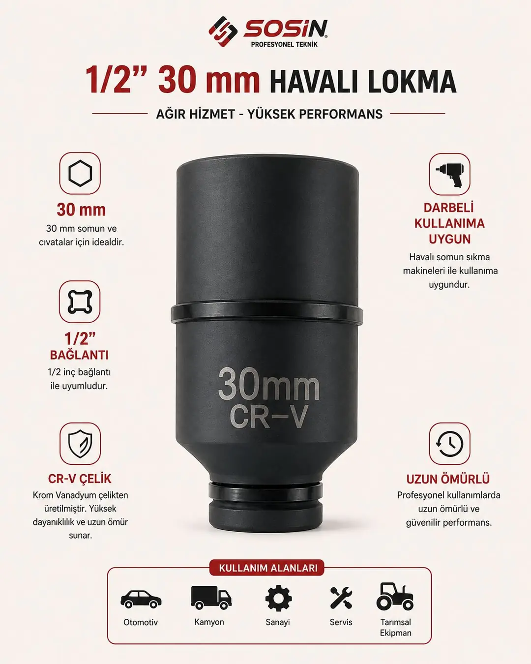 Ürün görseli: ORHAN HAVALI LOKMA UZUN 1/2 30MM