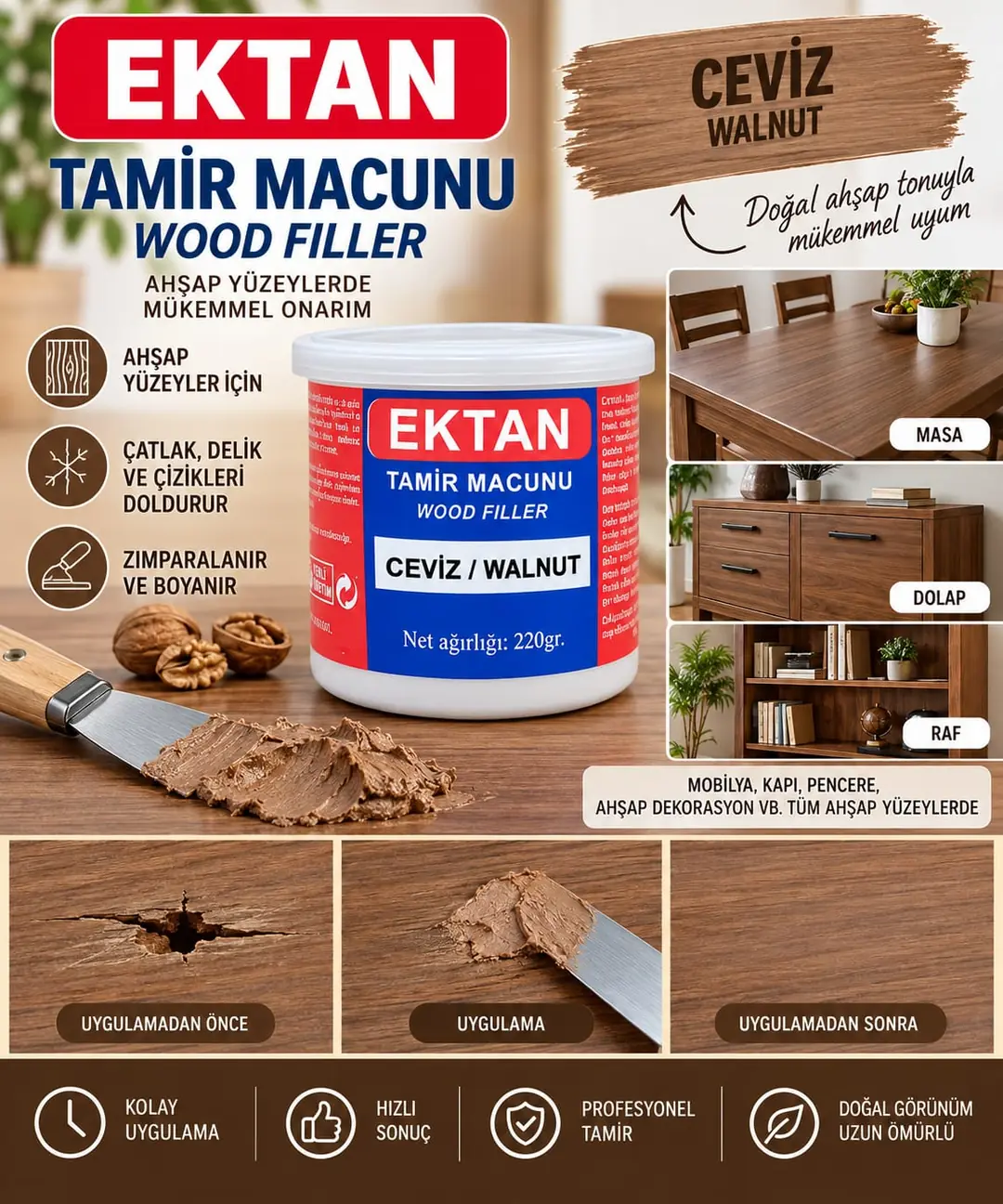 Ürün görseli: BALKAN MOBİLYA TAMİR MACUNU CEVİZ