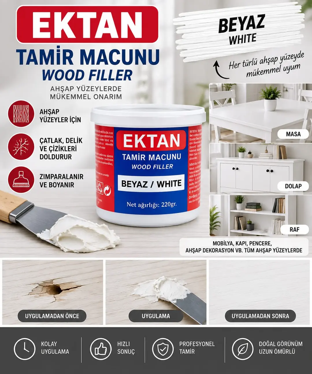 Ürün görseli: BALKAN MOBİLYA TAMİR MACUNU BEYAZ