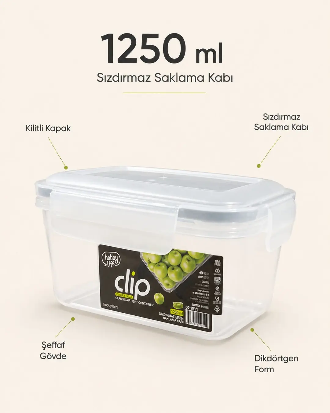 Ürün görseli: HOBBY LİFE CLİP KLASİK SIZDIRMAZ SAKLAMA 1250ML 02 1911