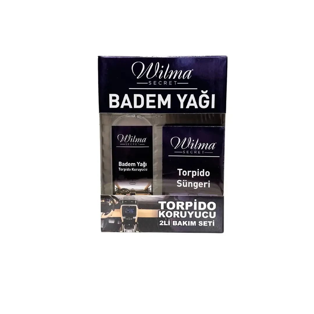 Ürün görseli: Wilma Secret Torpido Koruyucu 2’li Bakım Seti – Badem Yağı ve Torpido Süngeri
