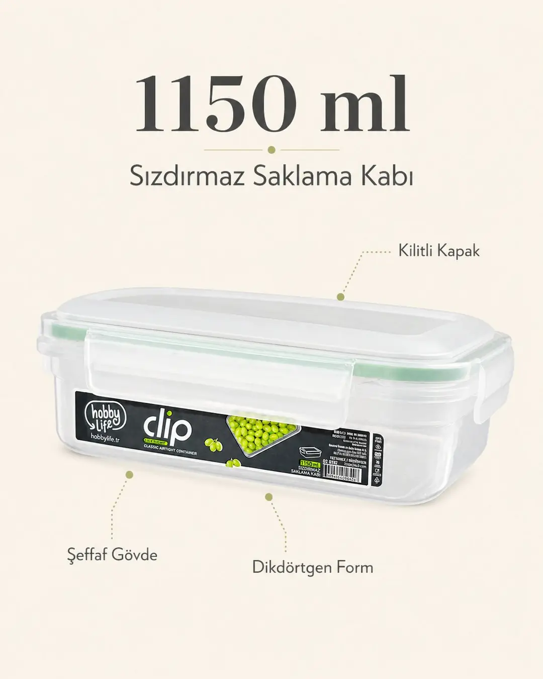 Ürün görseli: HOBBY LİFE CLİP KLASİK SIZDIRMAZ SAKLAMA 1150ML 02 1902