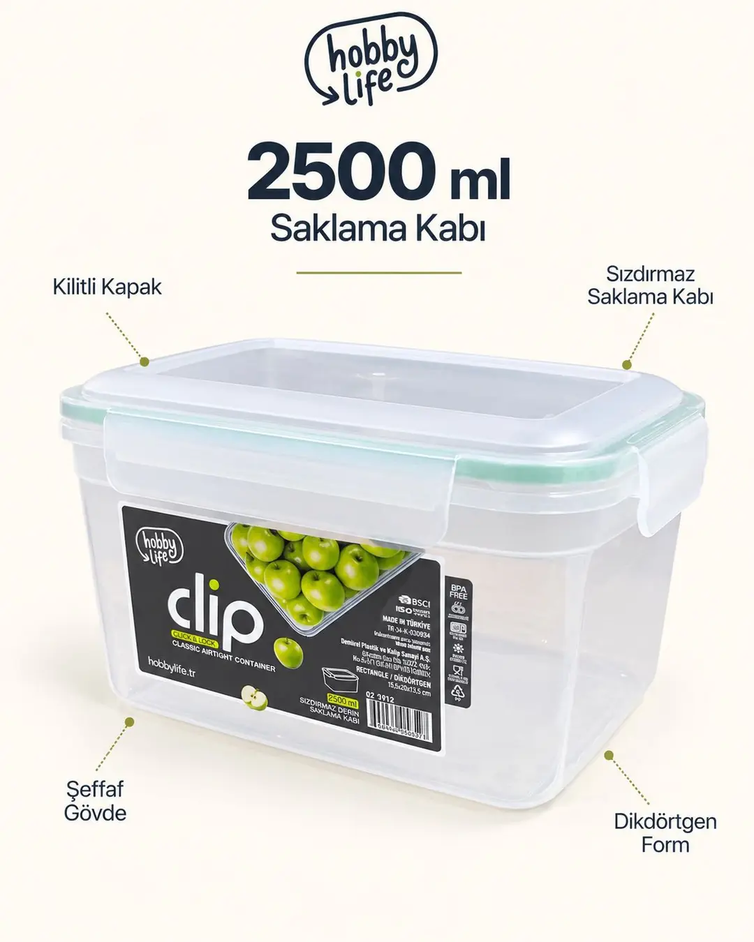 Ürün görseli: HOBBY LİFE CLİP KLASİK SIZDIRMAZ SAKLAMA 2500ML 02 1912