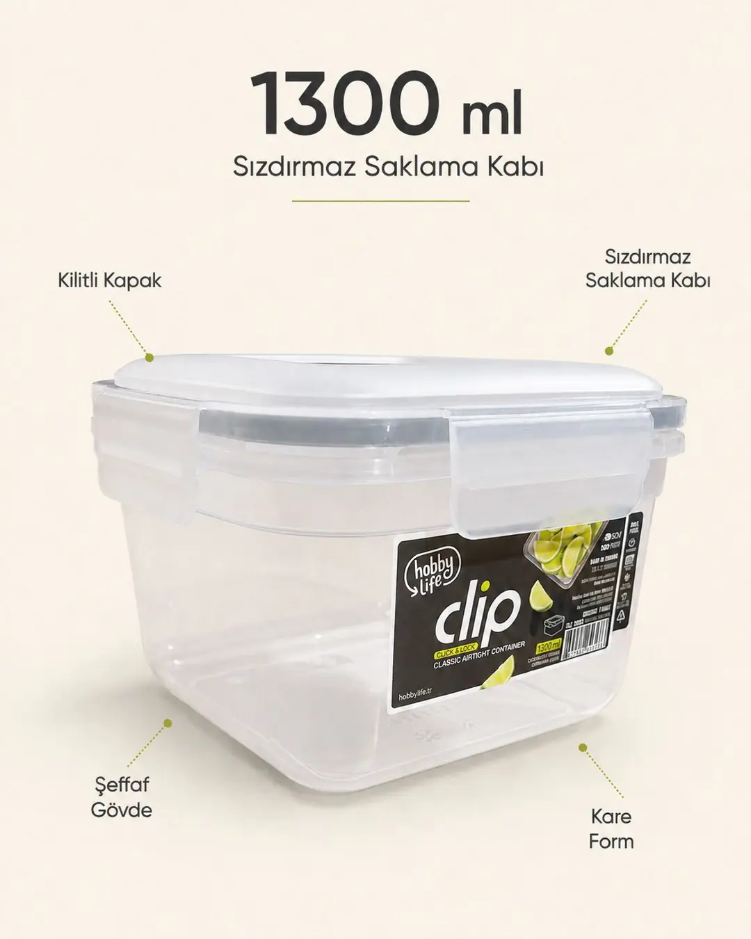 Ürün görseli: HOBBY LİFE CLİP KLASİK SIZDIRMAZ SAKLAMA 1300ML 02 1922