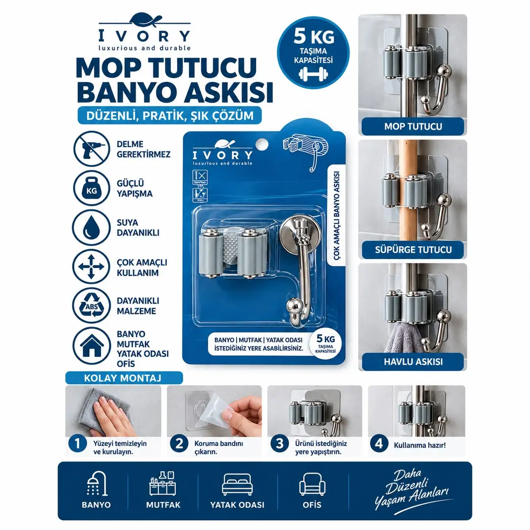 Ürün görseli: BENNA IVORY MOP TUTUCU BANYO ASKISI ASK9143
